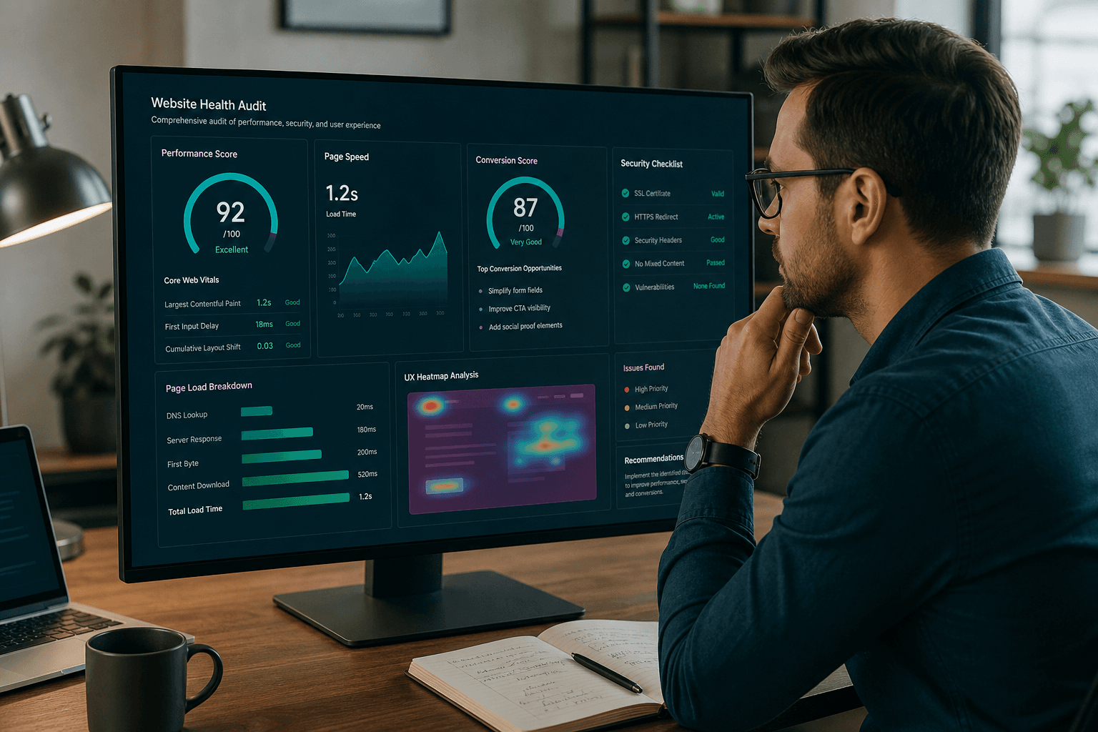 Website health audit for speed, security, and conversion performance